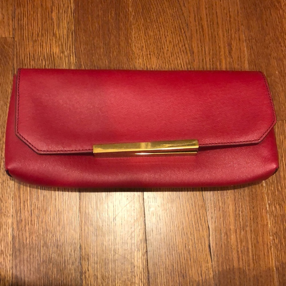Jcrew Red leather clutch bag with gold hardware